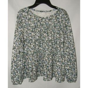 BAILEY LANE Girls Sz Large (12-14) Soft Stretchy Green Floral Tiered Boho Shirt